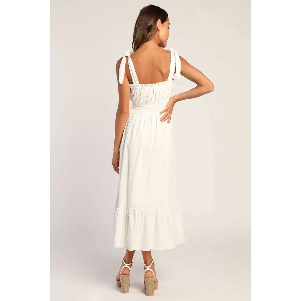 Lulus Flirting in Florence White Striped Tie-Strap Midi Dress L NWT Coquette - Picture 3 of 12